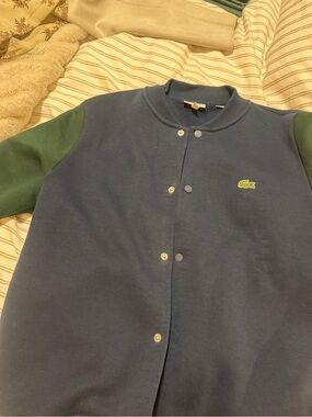 Lacoste Navy Body with Green Sleeves Snap-Front Jacket